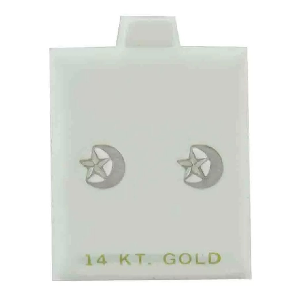 Moon & Star Stud Earring 14k White Gold